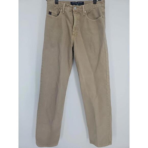Vintage Guess Men's Jeans 31x32 Tan Triangle Classic 001 Straight Leg Baggy - Picture 1 of 7